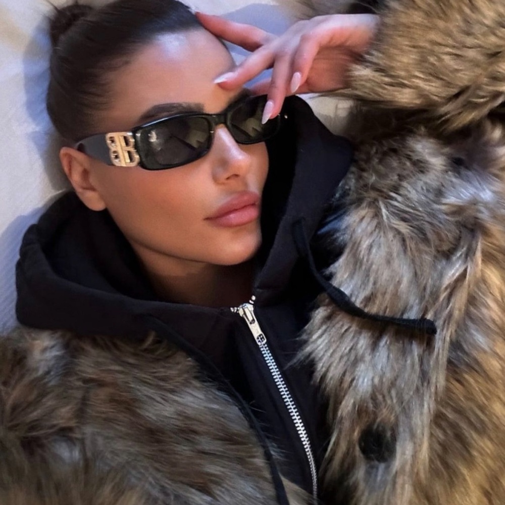 Balenciaga Dynasty Rectangle Sunglasses in Black